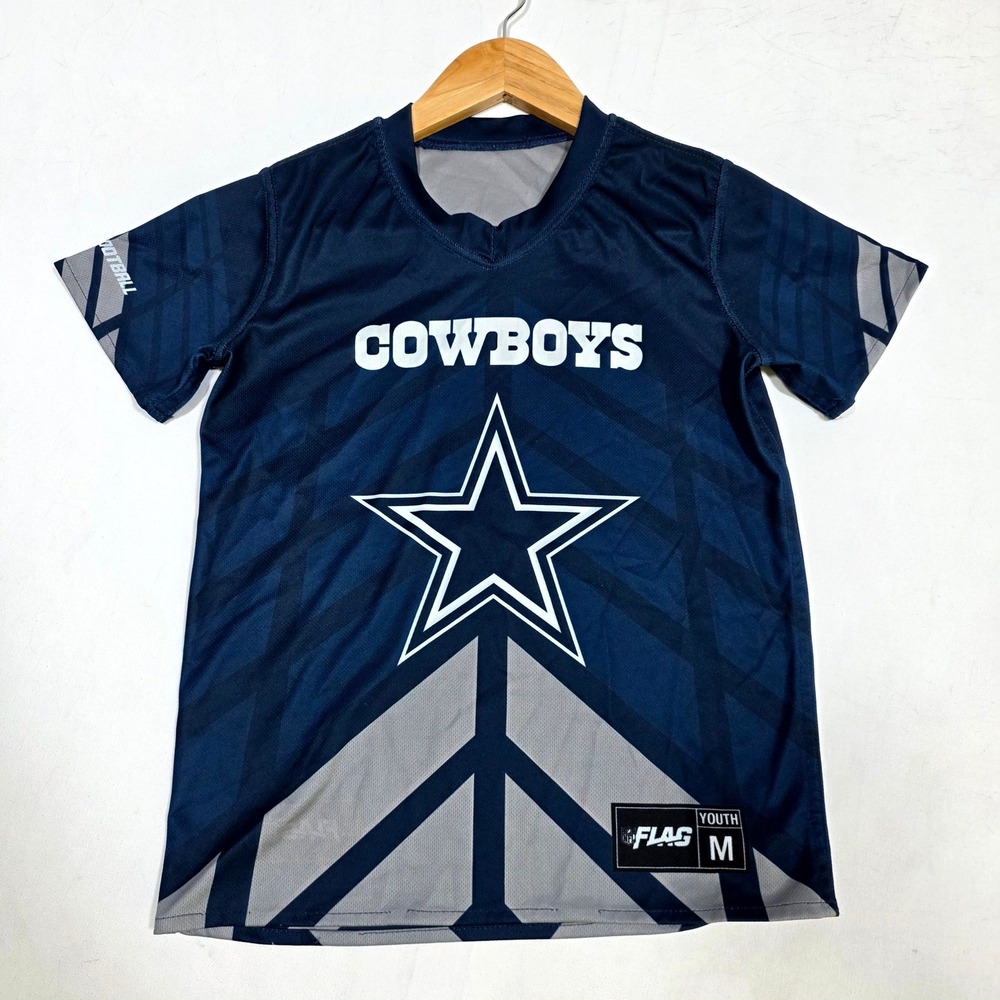 NFL FLAG Dallas Cowboys Jersey Youth M Navy Grey Reversible Football Shirt